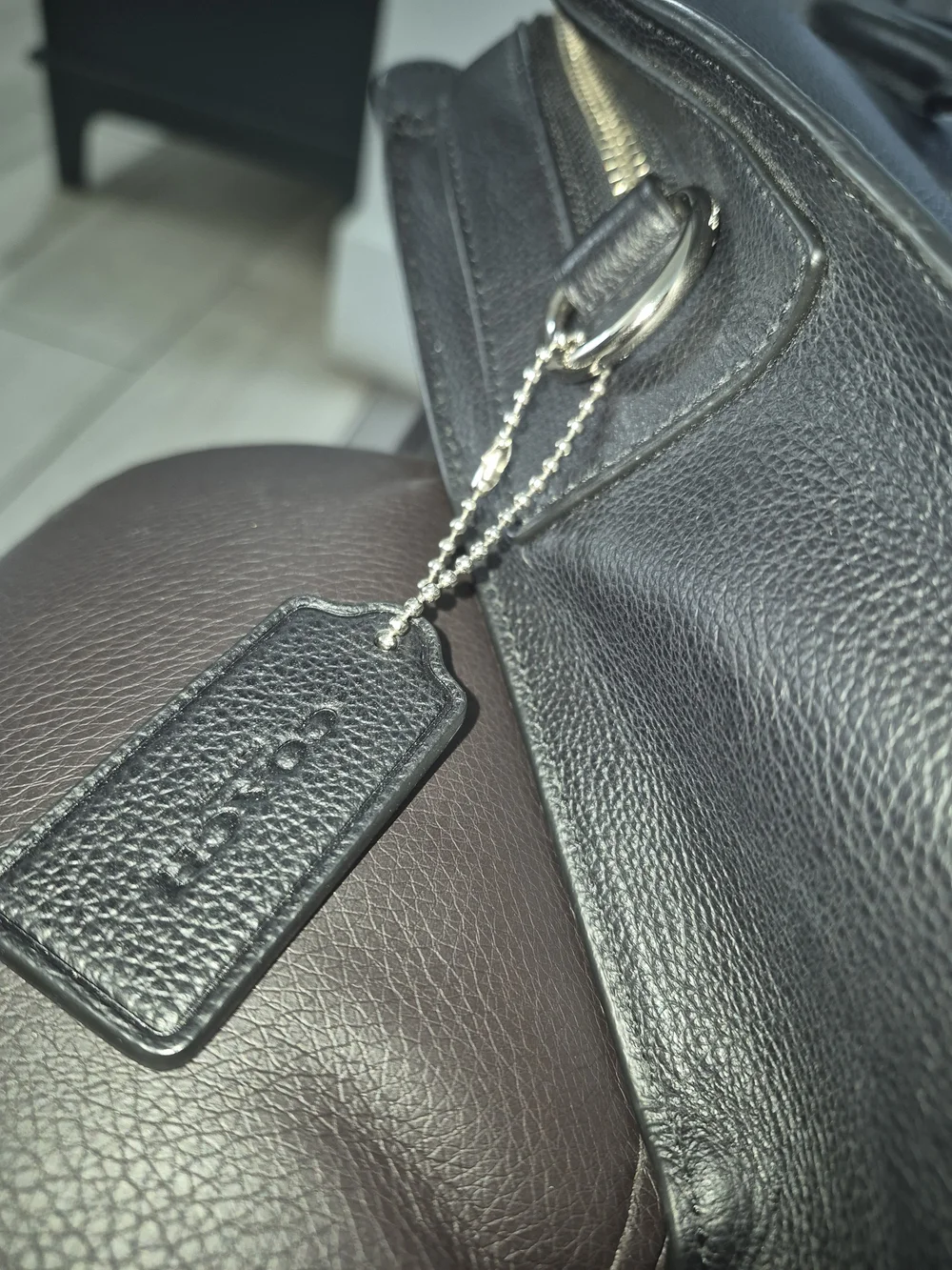 Coach Black Pebbled Leather Work Briefcase with Silver-Tone Hardware